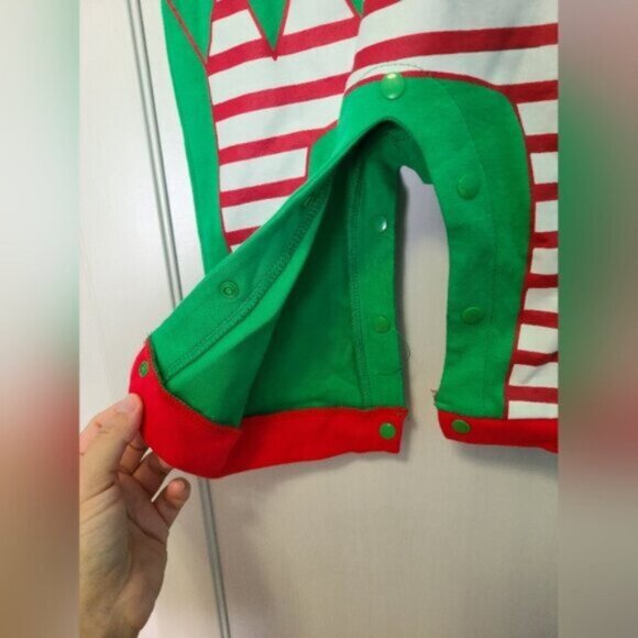 Festive Baby Boys 7-12 Month Elf Christmas Costume Outfit One Piece Jumpsuit - Picture 5 of 7